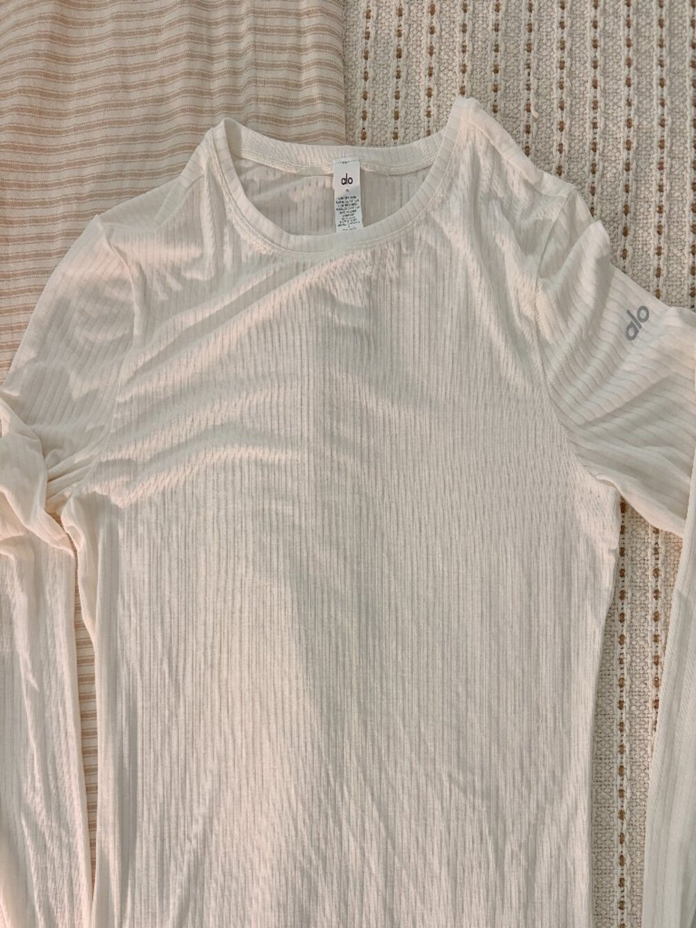 Alo Yoga Ribbed Long Sleeve Top, Ivory, Size M